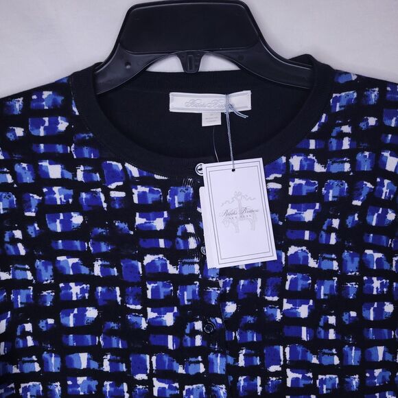 Brooks Brothers Cardigan Womens Small Blue Twinset Abstract Cotton Jersey NWT - Picture 2 of 12